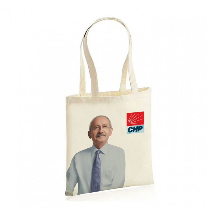 CHP Logolu Doğal Ham Bez Alışveriş Çantası 25x34 cm Uzun Saplı Organik Promosyon Model